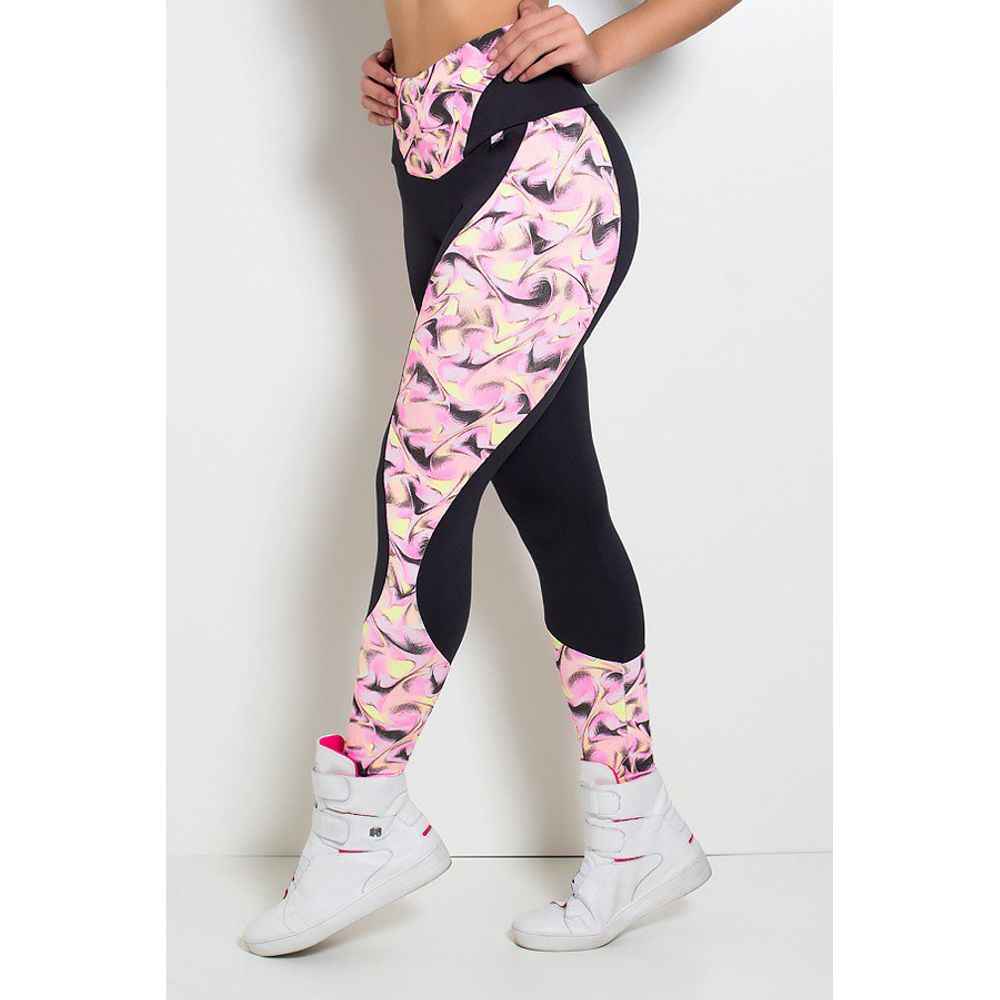 Calça Feminina Fitness Lisa com Detalhe Estampado - Moda Fitness Maçã de Eva
