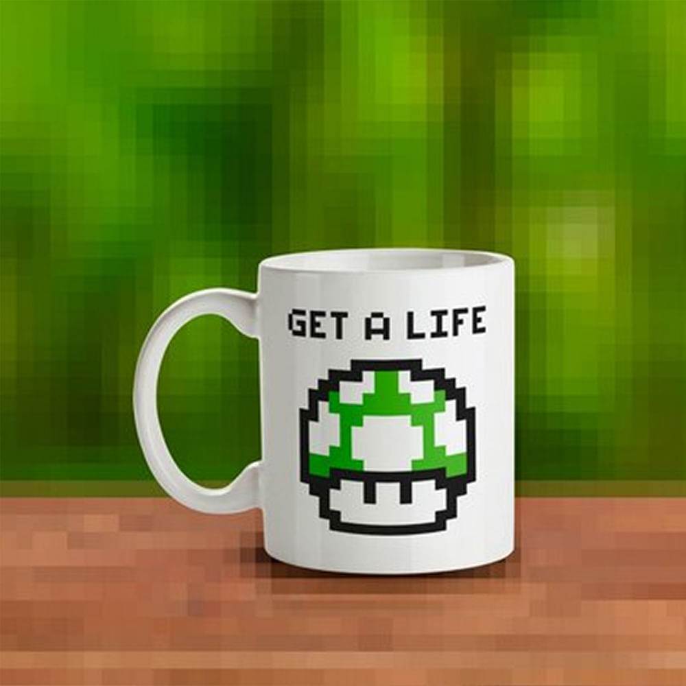 Caneca Cogumelo Pixel Get a Life - Loja Geek Maçã de Eva