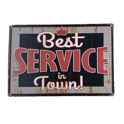 Placa de Metal Best Service in town - 30 x 20 cm - Loja Geek Maçã de Eva