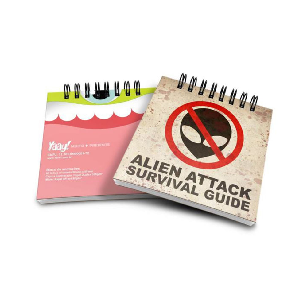 Bloco de Anotações Alien Attack Survival Guide - Loja Geek Maçã de Eva