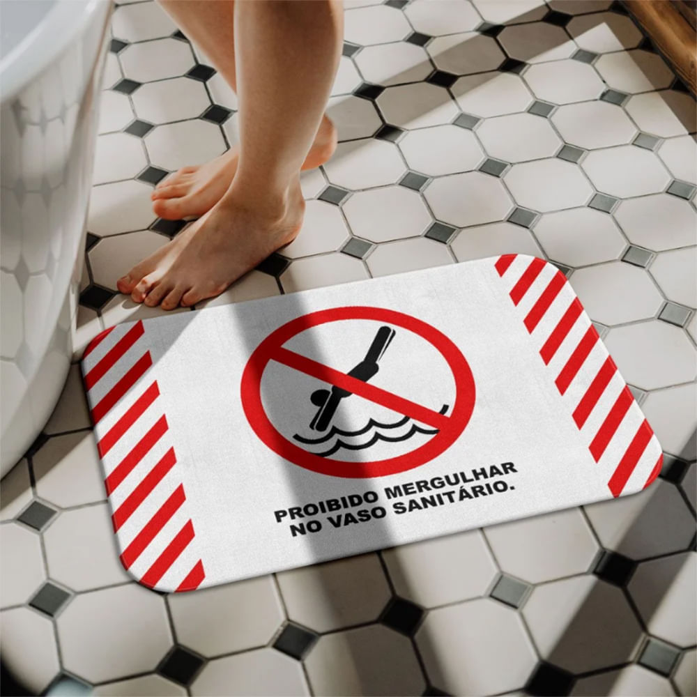 Tapete de Banheiro Proibido Mergulhar no Vaso Sanitário - 60 x 40 cm